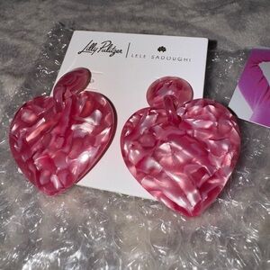 New in bag Lilly Pulitzer Lele Sadoughi Collaboration Earrings Hearts Pink